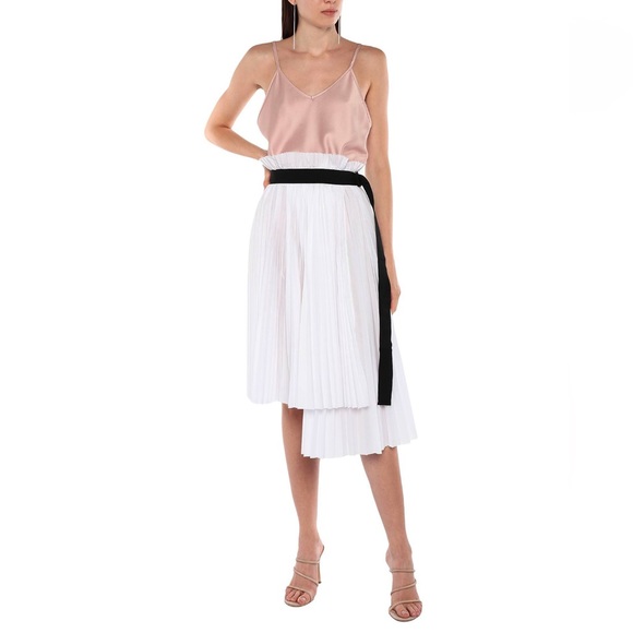 NWOT Meimeij White Pleated Belted Midi Skirt, Size 4 - Picture 2 of 4